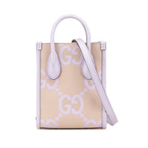 グッチ ジャンボGG ミニトートバッグ ハンドバッグ ショルダーバッグ 2WAY 671623 パープル ベージュ キャンバス レザー レディース GUCCI 【中古】